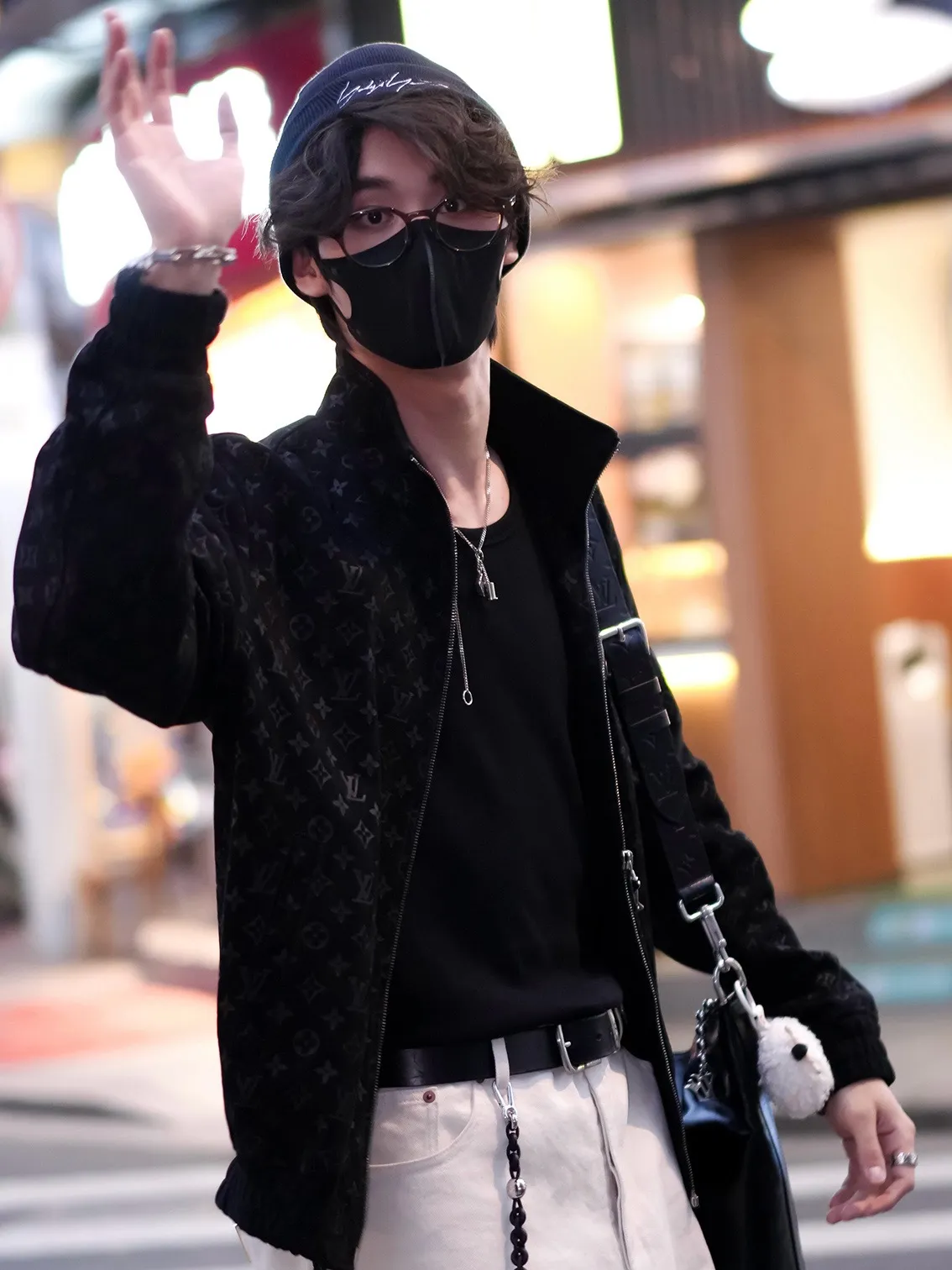 Louis Vuitton/Louis Vuitton aircraft button all-over printed embossed suede stand-collar jacket